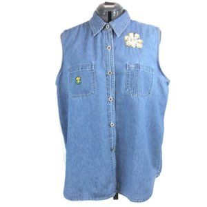 VTG Bill Blass Jeans Sleeveless Denim Shirt - XL